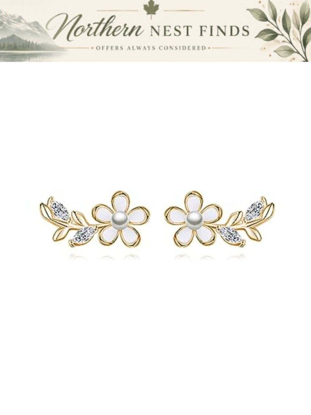 925 Sterling Silver Flower Stud Earrings CZ Leaf Pearl Women